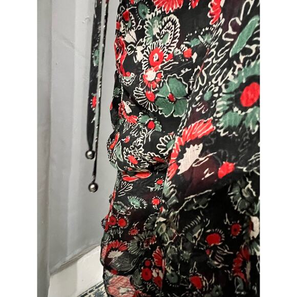 Veronica Beard Black and Red Floral Silk Mini Dress With Ruffles sz 2 - Picture 10 of 11
